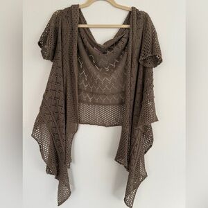 By Deep Los Angeles Open-Knit Short Sleeve Crochet Cardigan Shrug Sweater.